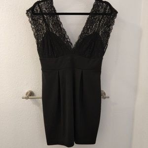 Black, lace-top, mini dress